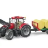 Bruder Case IH Optum 300CVX Toy Tractor and Bale Transport Trailer