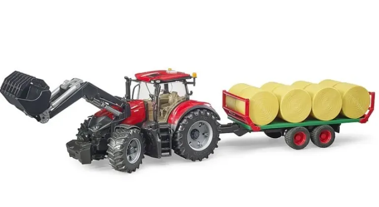 Bruder Case IH Optum 300CVX Toy Tractor and Bale Transport Trailer