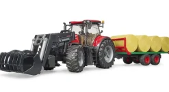 Bruder Case IH Optum 300CVX Toy Tractor and Bale Transport Trailer