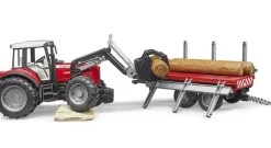 Bruder Massey Ferguson 7480 with Front Loader and Timber Trailer Toy