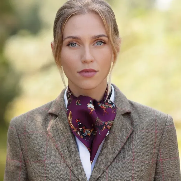 Clare Haggas Here Come The Girls Game Birds Cravat Mulberry