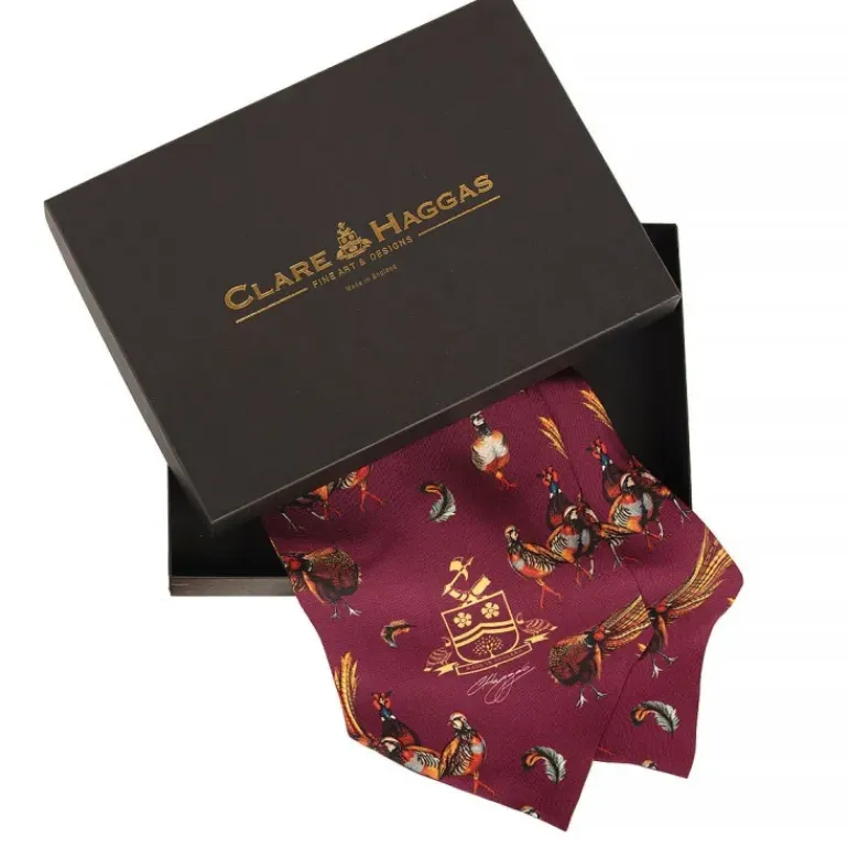 Clare Haggas Here Come The Girls Game Birds Cravat Mulberry
