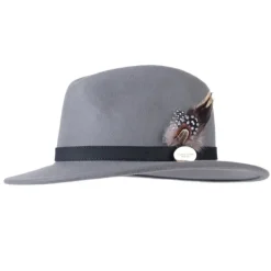 Hicks & Brown Suffolk Fedora Hat Fawn Feather (Guinea & Pheasant Feather)
