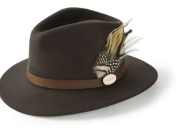 Hicks & Brown Suffolk Fedora Hat Fawn Feather (Guinea & Pheasant Feather)