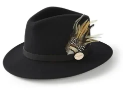 Hicks & Brown Suffolk Fedora Hat Fawn Feather (Guinea & Pheasant Feather)