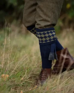 House of Cheviot Men's Chessboard Sock Navy/Dark Olive