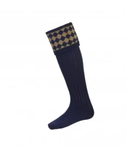 House of Cheviot Men's Chessboard Sock Navy/Dark Olive