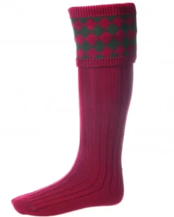House Of Cheviot Men's Chessboard Sock Brick Red/Spruce