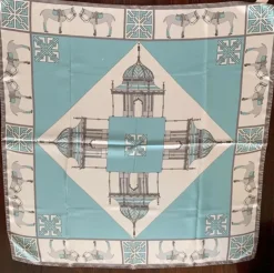 Sally Chapman Collection Silk Scarf Ponies & Pavillions Blue